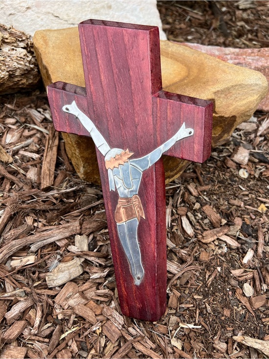Other - Wooden Cross Wall Art with Silver and Copper Inlay